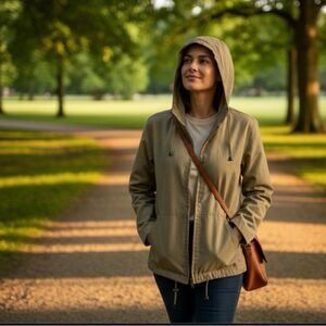 Eddie Bauer Women’s Lightweight Hooded Jacket | Zip Front | Khaki | Size S